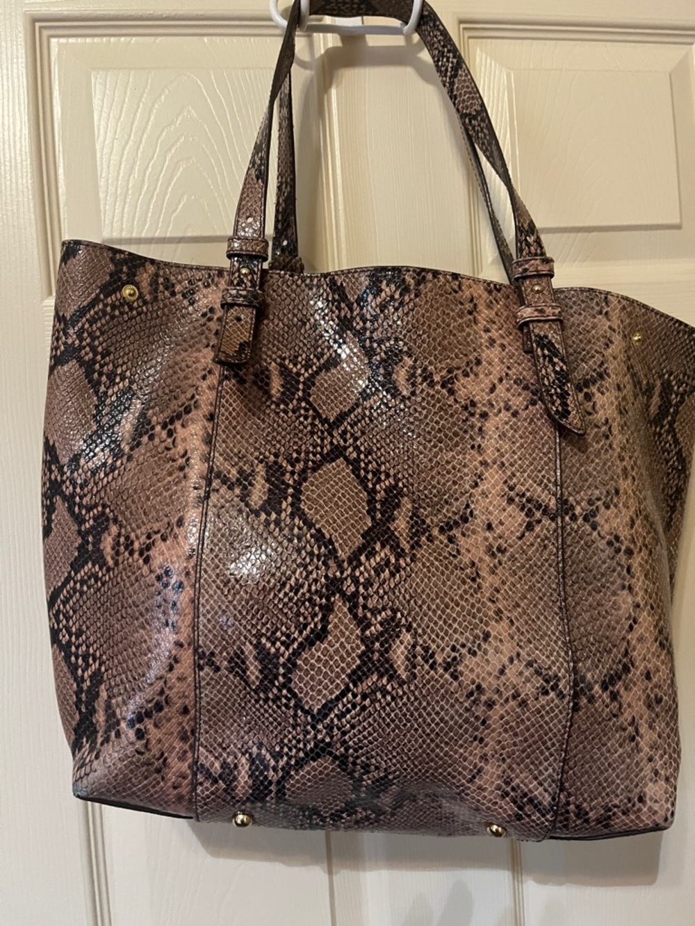 Ann Taylor Pink-Brown Snake-Print Tote